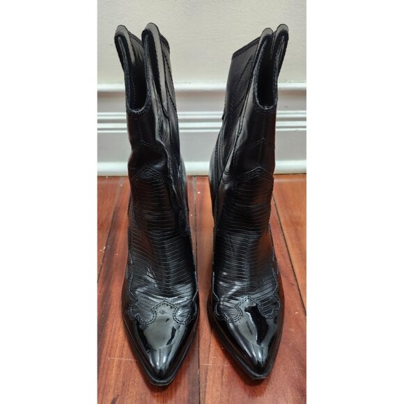 ALDO Nurodeo Black Leather Cowboy Boots Women’s  11 Western Block Heel Pointed - Picture 3 of 16